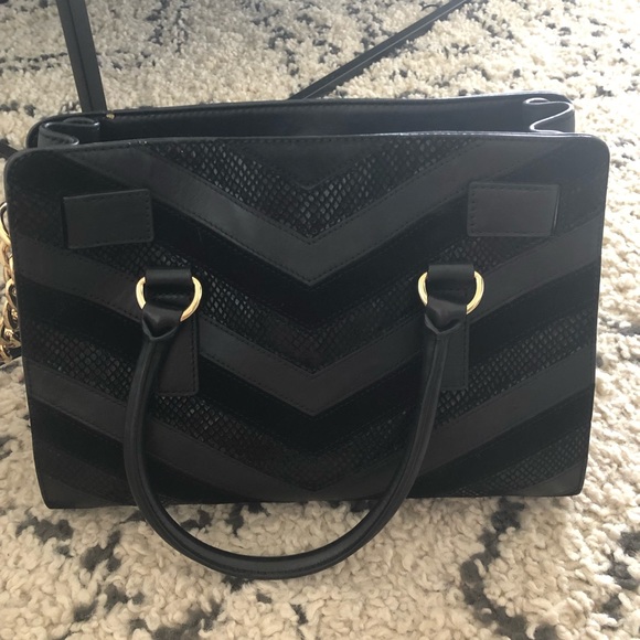 Michael Kors Hamilton black satchel suede python - Picture 5 of 8